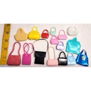 Vtg 90s 16 Pc Barbie & Other Doll Plastic Purse Lot Bogs Handbags Accessories